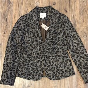 LOFT Women's Gray Leopard Print Blazer